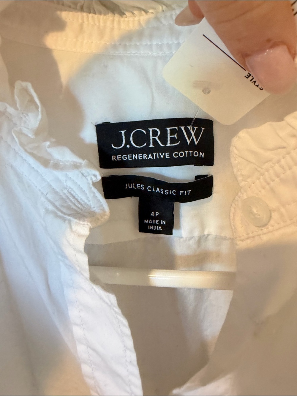 J.Crew White Ruffle-Neck Button-Up Shirt - Picture 2 of 3